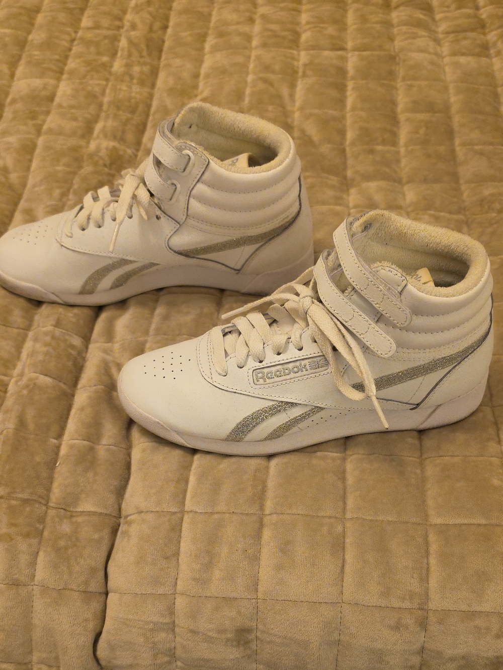 Reebok White and Silver High-Top Sneakers